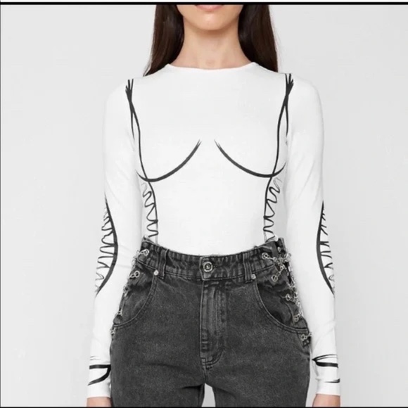 Long Sleeve Bodysuit Sketch Contour Off-White - Picture 1 of 5
